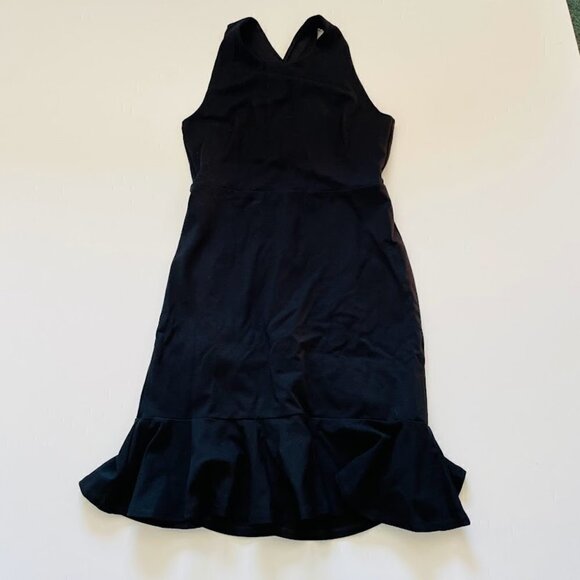 NWT Banana Republic Dress Black Criss Cross Cut OUt Ruffle Flare Hem Sleeveless - Picture 3 of 12